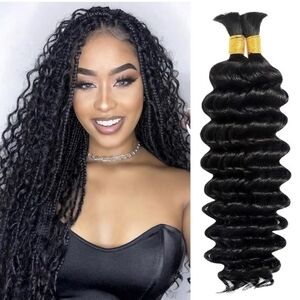 Human Hair for Boho Braids 18" 110g 2 Bundles Deep Wave No Weft Knotless Black